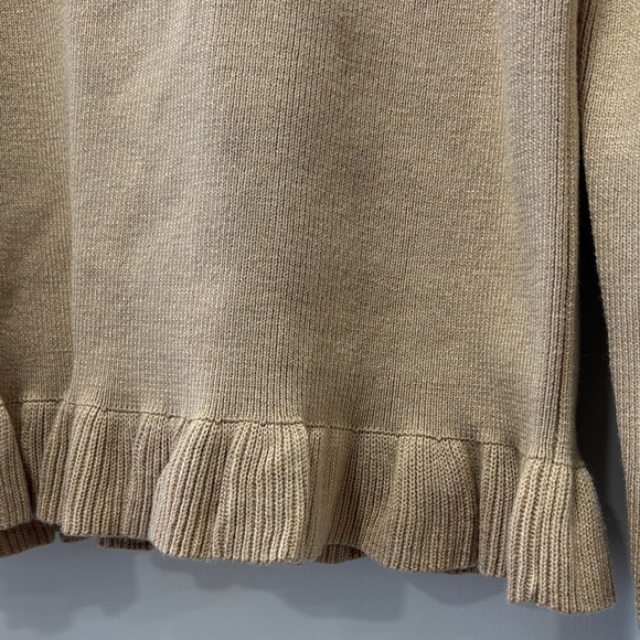 Ann Taylor Tan Crew Neck Ruffle Hem Long Sleeve Sweater Top Size Medium - Picture 7 of 10